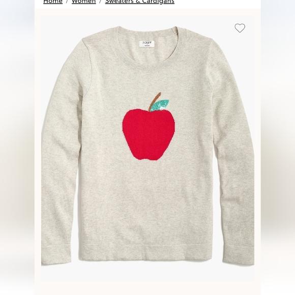 NWT J. Crew Teddie Oatmeal Sweater with Red Apple Design ~size Medium - Picture 2 of 4